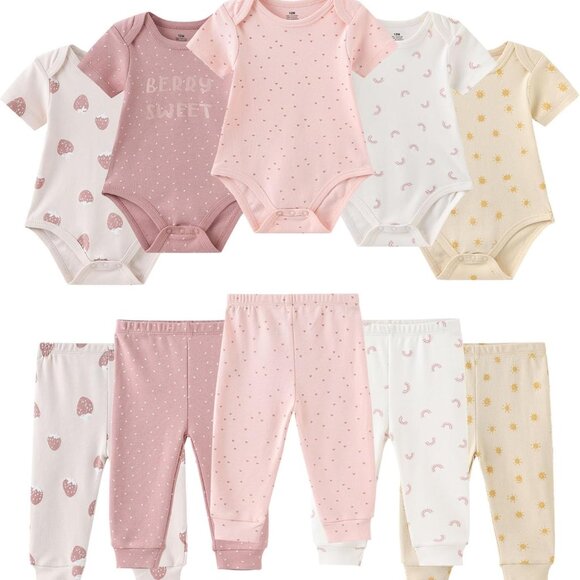 Other - Strawberry Sunshine 10-Piece Baby Bodysuit & Pants Set for 3-6 Months